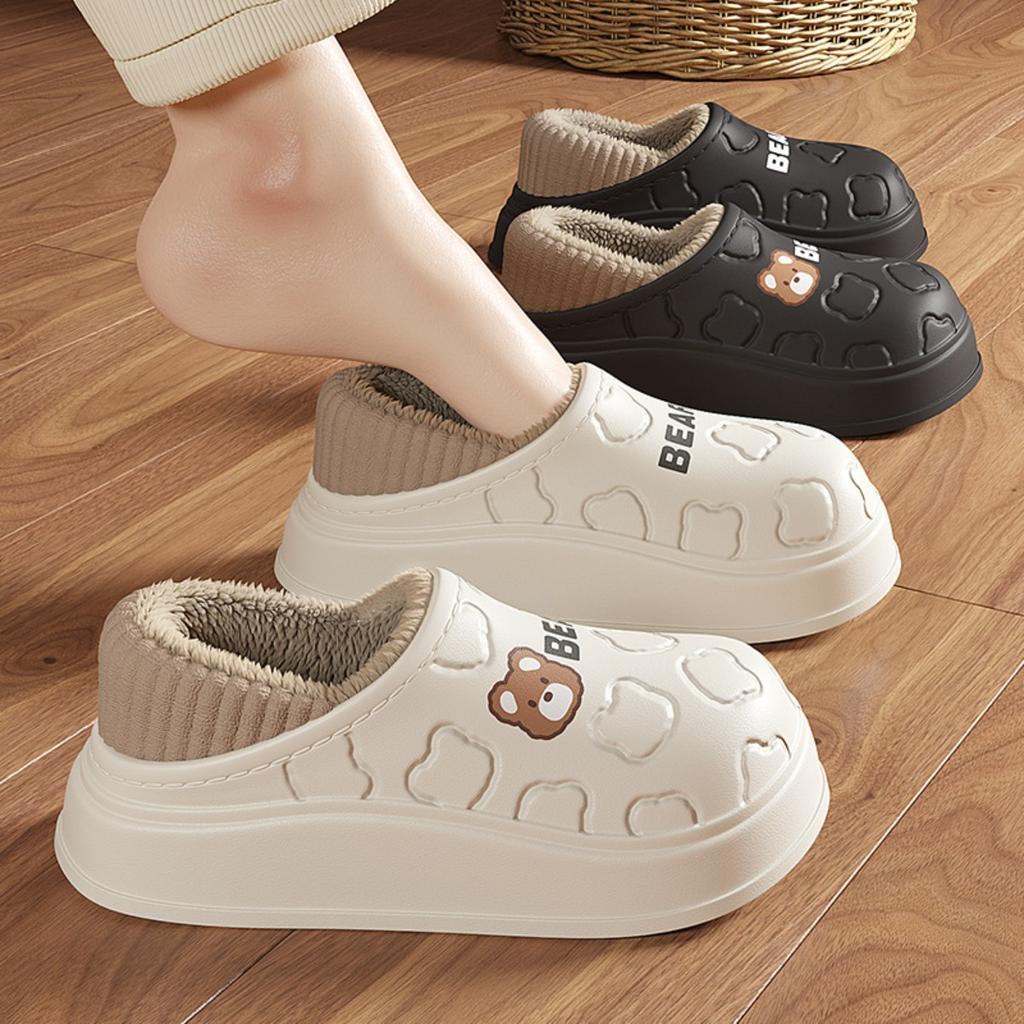 Waterproof Cotton Slippers for Women, Autumn and Winter Bags, Cotton Slippers, Winter Indoor Use, Anti Slip and Warm Thick Soled Cotton Shoes
