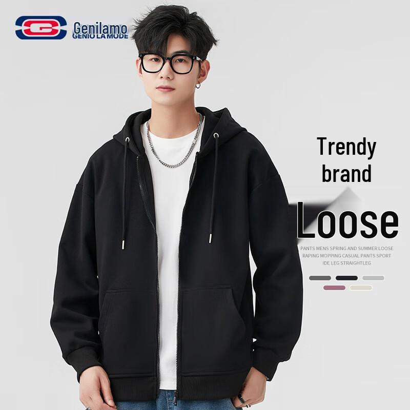 

GENIOLAMODE Men s Hooded Solid Color Open-Front Loose Casual Sweatshirt 2XL