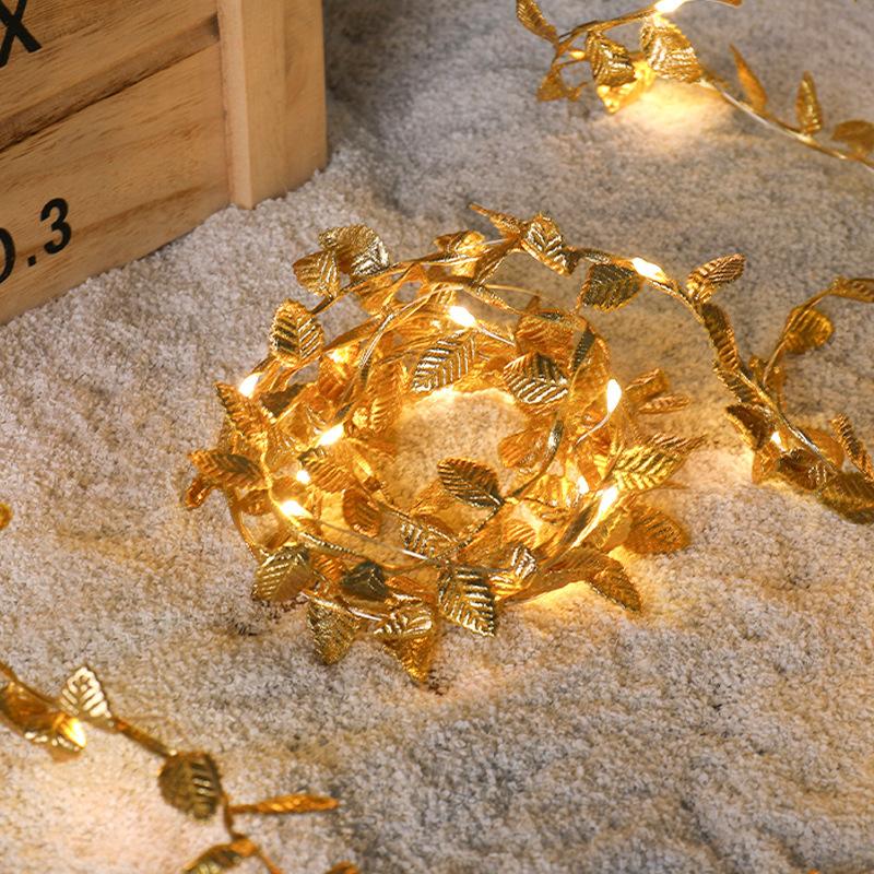 2M LED 20 Golden Leaf Battery Fairy Lights for Christmas Party Decorations