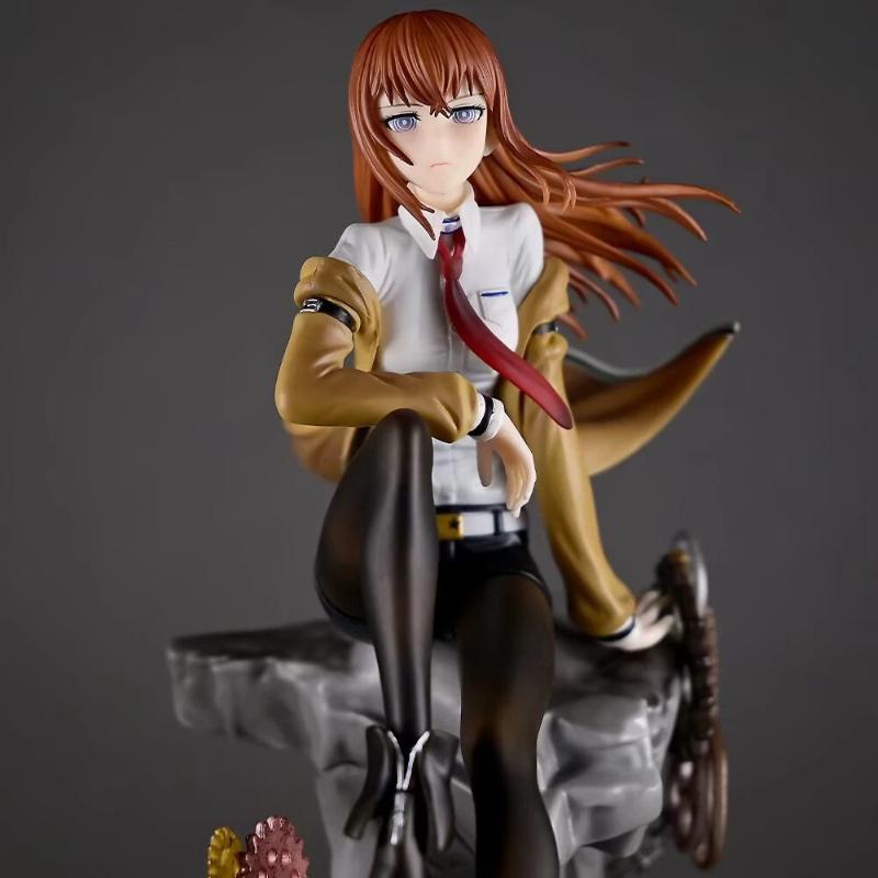 Makise Kurisu Steins Gate Gk Statue Anime Figure 25.5cm Painted Version With Rock Base Desktop Decoration Gift For Anime Fans