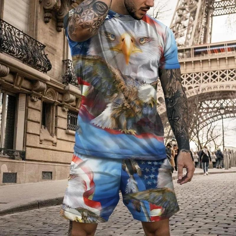 New3D printed men's short sleeved T-shirt and shorts set casual and youthful quality summer street vacation domineering clothing