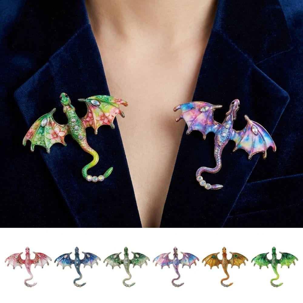 Zinc Zinc Zinc Alloy Crystal Wing Dragon Pin Fantasy Dragon Animal Dragon Brooch for Men and Women
