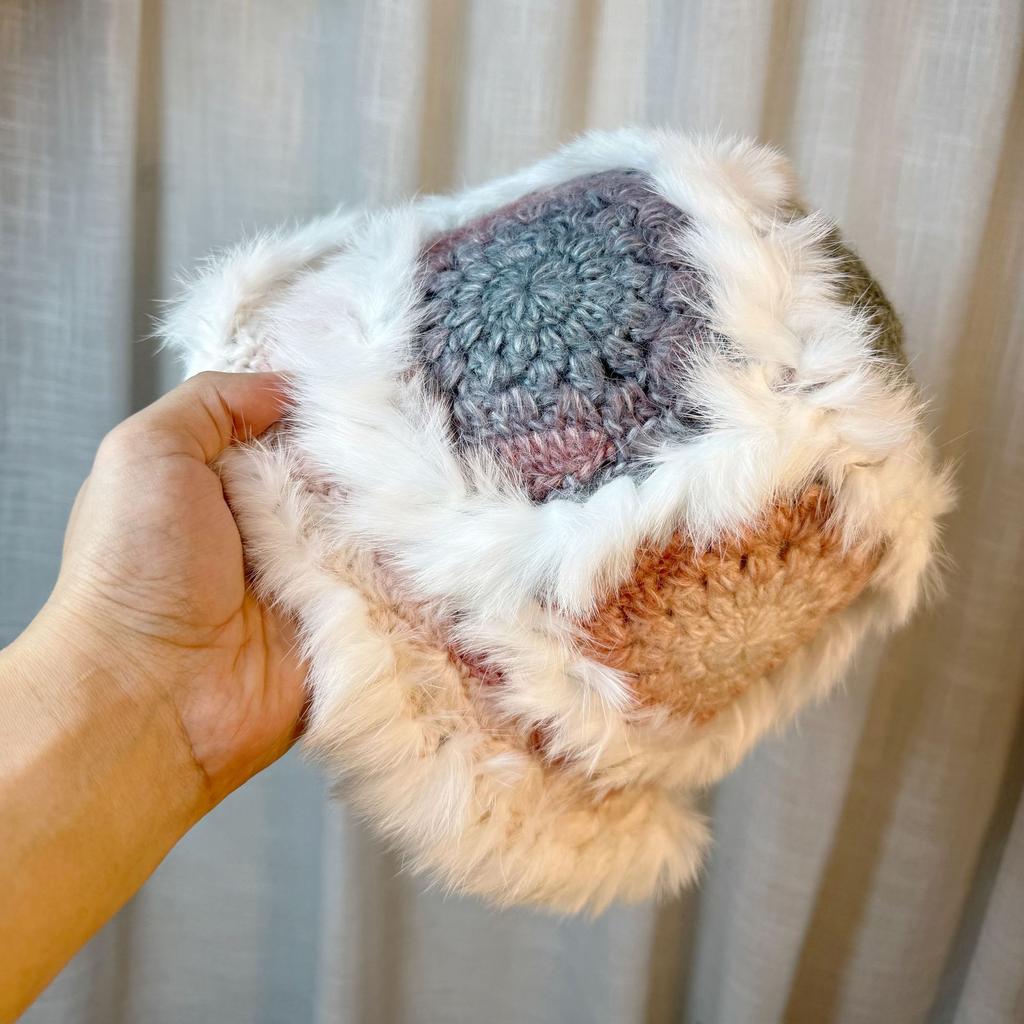 Colorful Rabbit Fur Fisherman Hat for Women In Autumn and Winter Hand Knitted Woolen Hat Warm Furry Hat Showing Face Small Plush Hat