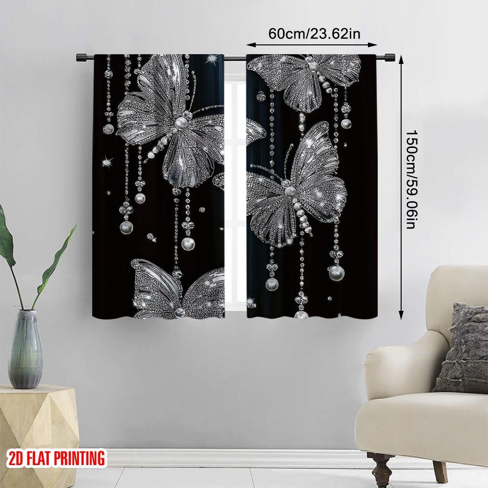 2D Flat Printing 2pcs Drapes Butterfly 3 Durable Polyester Without Electricity Birthday Party Use for Holiday Parties Home Decor