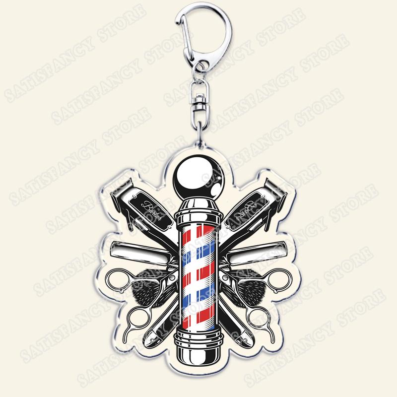 Barber Shop Keychains for Accessories Bag Barbershop Scissors Hairdresser Beard Hairstylist Keyrings Jewelry Friends Fans Gifts