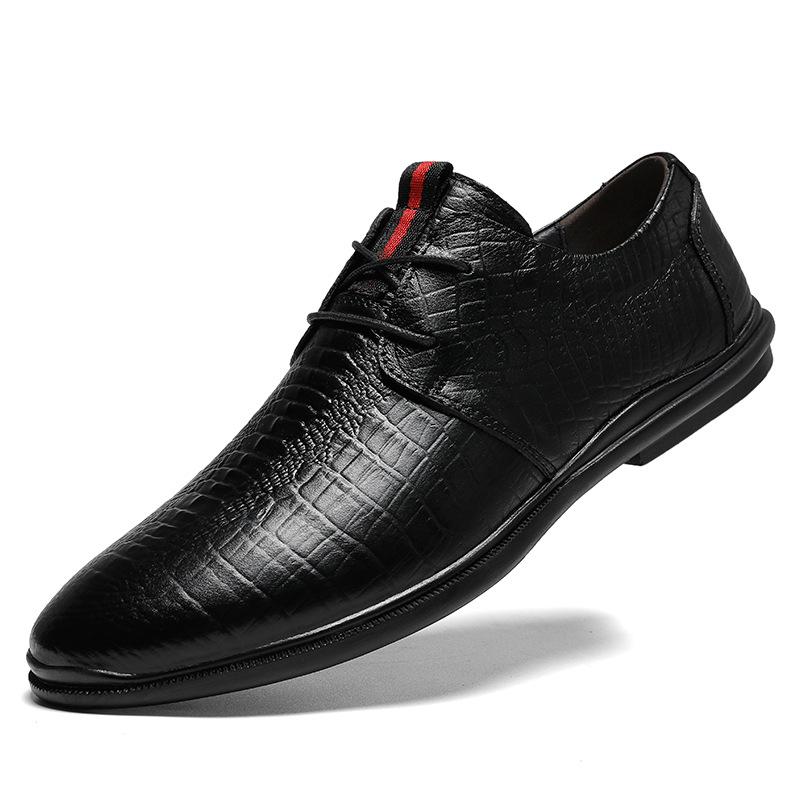 

Men s shoes summer new leather shoes men s first layer crocodile pattern cowhide casual shoes lace-up business dress leather shoes men 47