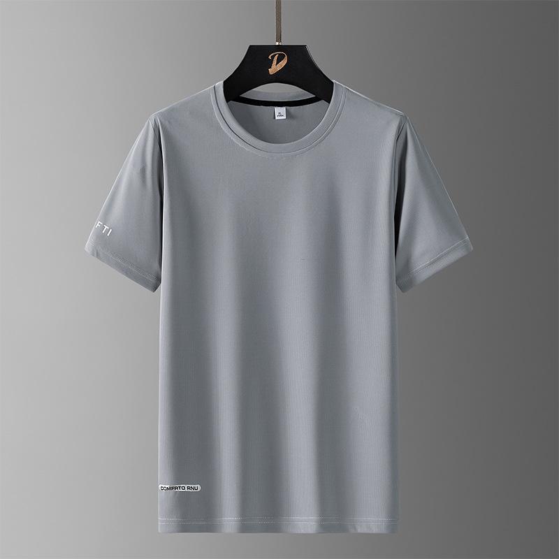 Large size ice silk short-sleeved t-shirt quick-drying breathable t-shirt men's summer new men's crew neck fat sports outdoor top