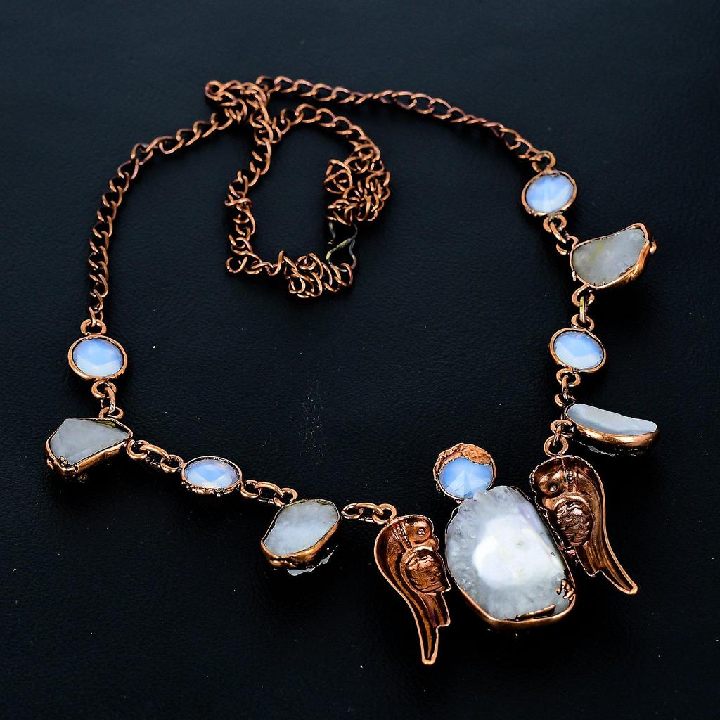Rainbow Moonstone Necklace Gemstone Jewelry, Copper Electroformed Necklace, Adjustable Handmade Beautiful Jewelry Chain Necklace