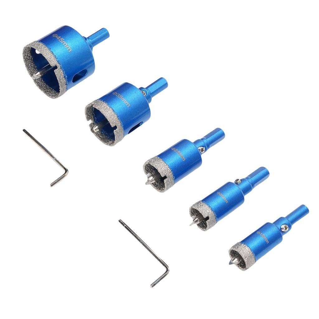 5Pcs Diamond Hole Saw Drill Bit Set 18 20 25 35 45mm 10mm Triangular Shank Hole Opener for Ceramic Tile Glass Marble