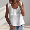 Women Sleeveless Tank Top Floral Embroidered Eyelet Lace Peplum Summer Casual U Neck Blouse