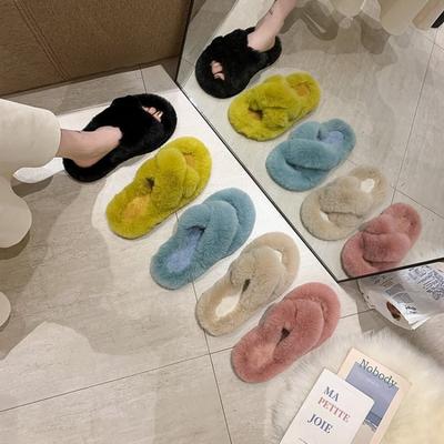 Nowe pluszowe kapcie damskie Outdoor Cross Rabbit Hair Pluszowe kapcie Śliczne pluszowe bawełniane kapcie Buty dla kobiet 2024 Zjeżdżalnie damskie