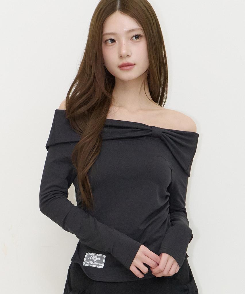ILLIGO Bow Off-Shoulder Long Sleeve Black