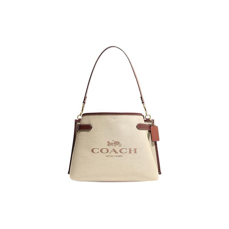 

COACH Hanna 31 classic letter logo canvas and cowhide leather armpit bag hand-held crossbody shoulder bag large size women s khaki коричневий