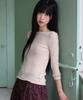 SOME PLACE Wrinkle Frill Point Boat Neck Semi-Slim 3/4 Long Sleeve T-Shirt_3 Colors