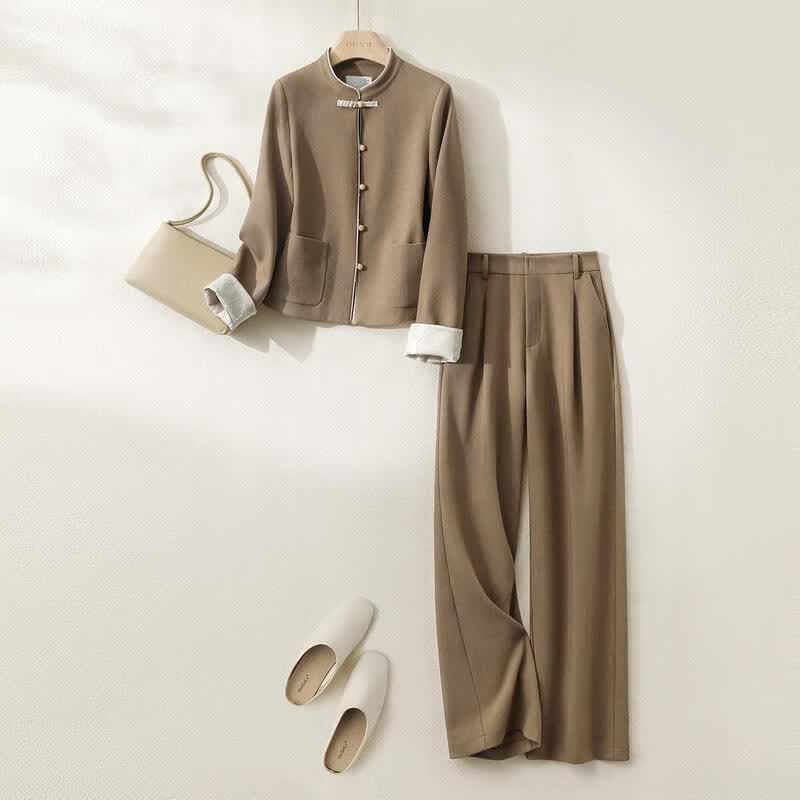 IHIMI Women s New Chinese Style Pan Kou Two-Piece Set XL хаки