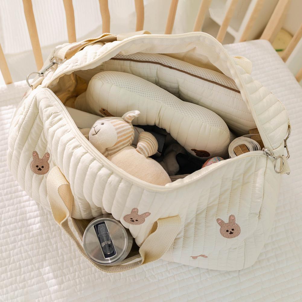 Embroidered Mom Bag Large Stroller Nappy Bag Portable Quilted Baby Diaper Caddy Organizer Multi-functional Handbag For Travel