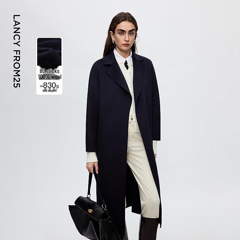 

LANCY Women s Mid-Length Water Ripple Wool Coat XL