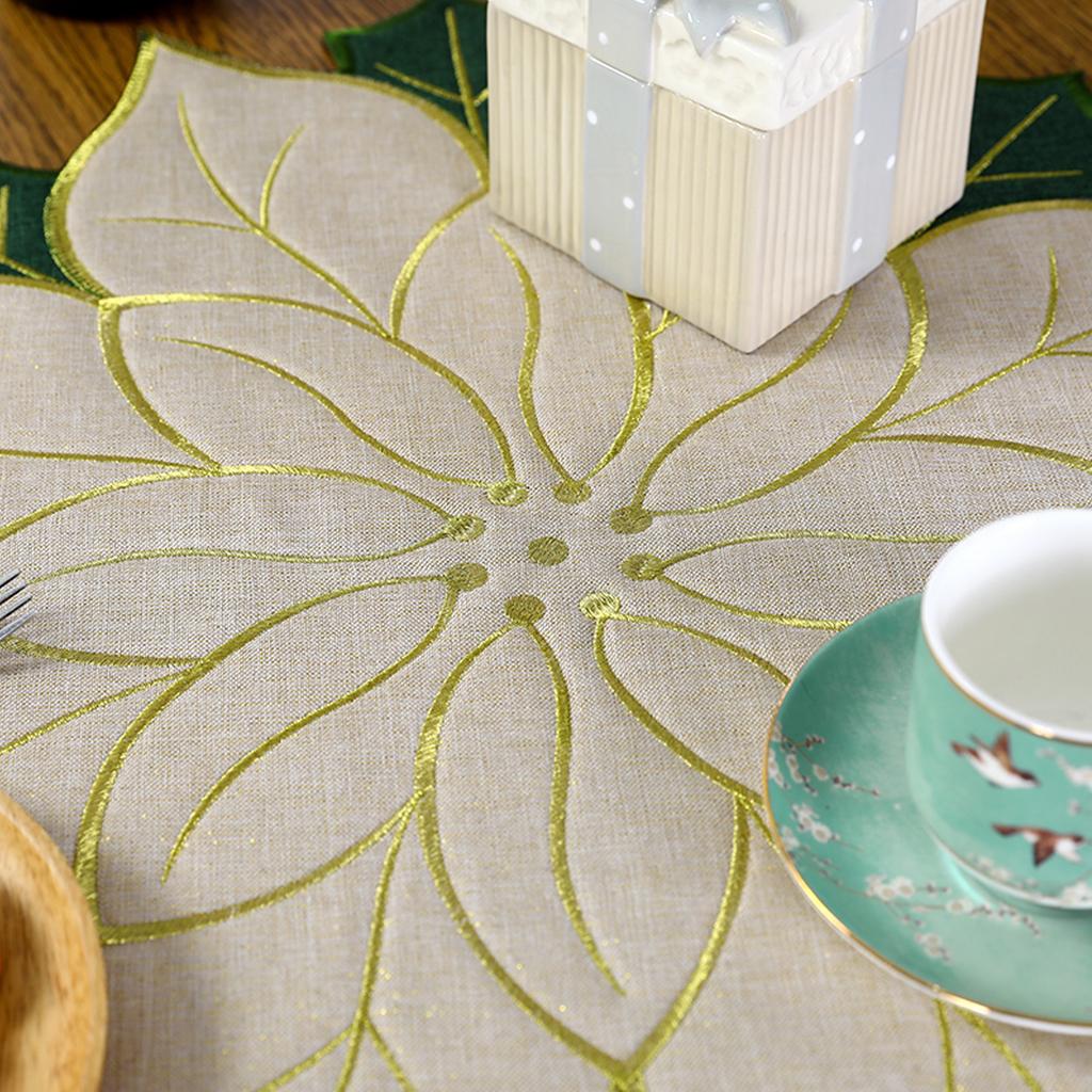 Xmas Table Top Decor Mat Double Layers Applique and Embroidery Xmas Flowers Decorative Table Mat