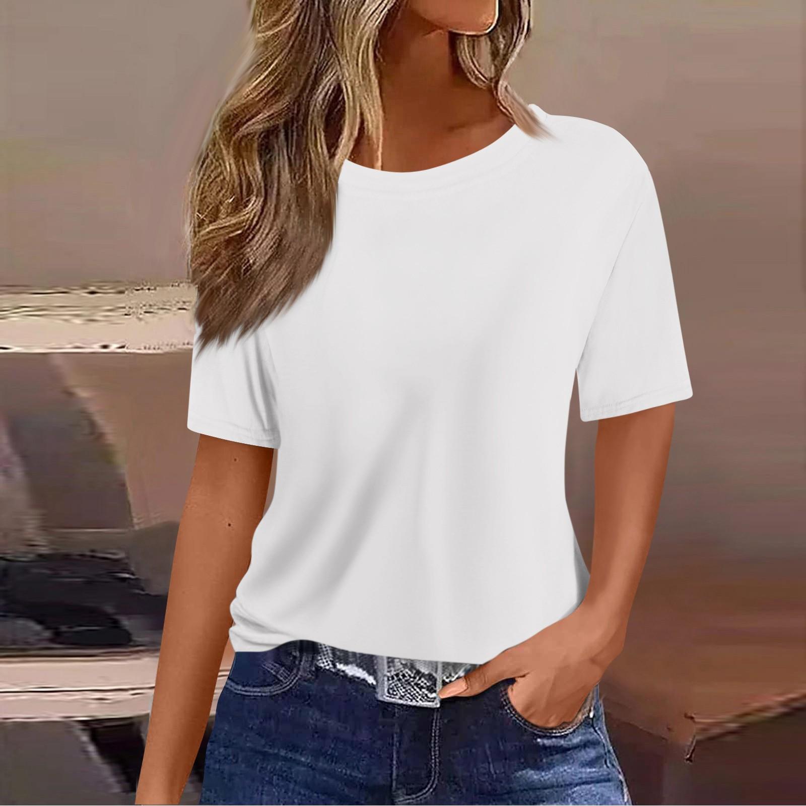 

Жіноча вільна повсякденна футболка з круглим вирізом і короткими рукавами, однотонний пуловер XL білий