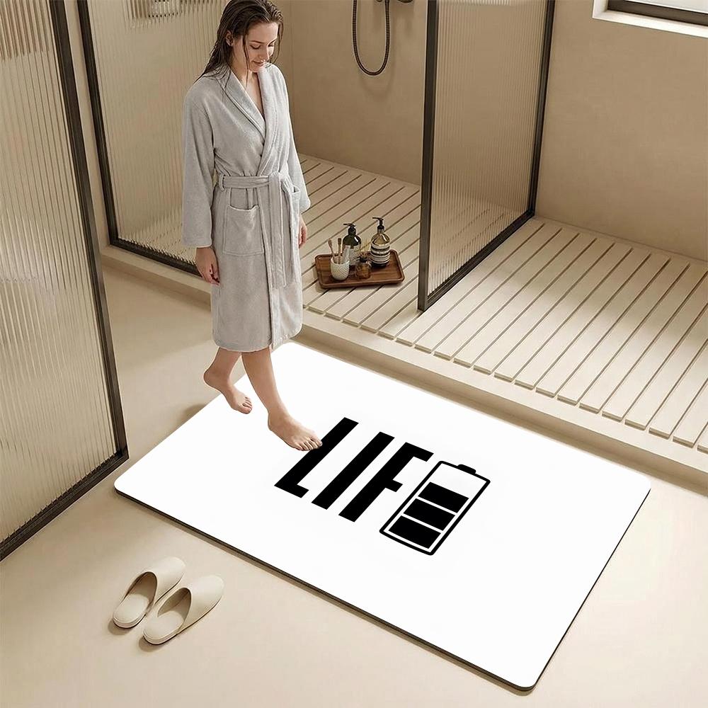 Abstract English Words Floor Mat Diatomite Bath Mat – Highly Absorbent, Non-Slip, Quick-Drying Bathroom Rug