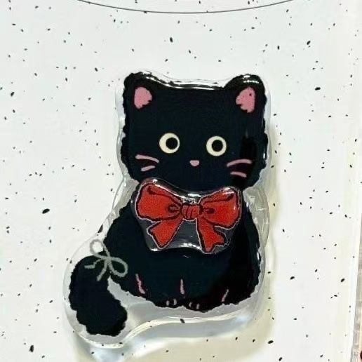 Cute Black Cat Phone Stand: Airbag-Style, Foldable, Hands-Free, Adhesive, and Extendable bow tie cat