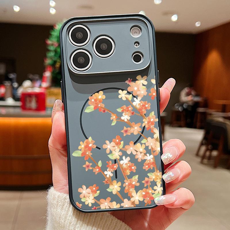 Orange Blossoms Floral Pattern For iPhone 17 Pro Max Funda iPhone 16 15 14 13 Pro Max Skin Feeling Magnetic For Magsafe Shockproof Bumper Cover