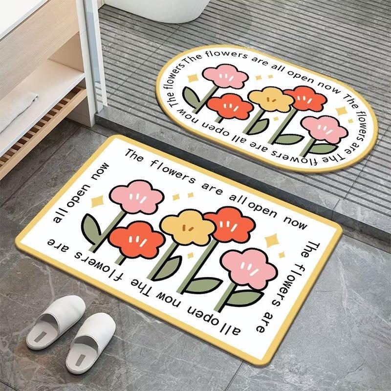 Sweet Flowers Diatom Mud Carpet Moisture-wicking Floor Mat Bathroom Easy To Dry Foot Mat Toilet Can Be Hand-washed Slip-resistant Mat Door Mat