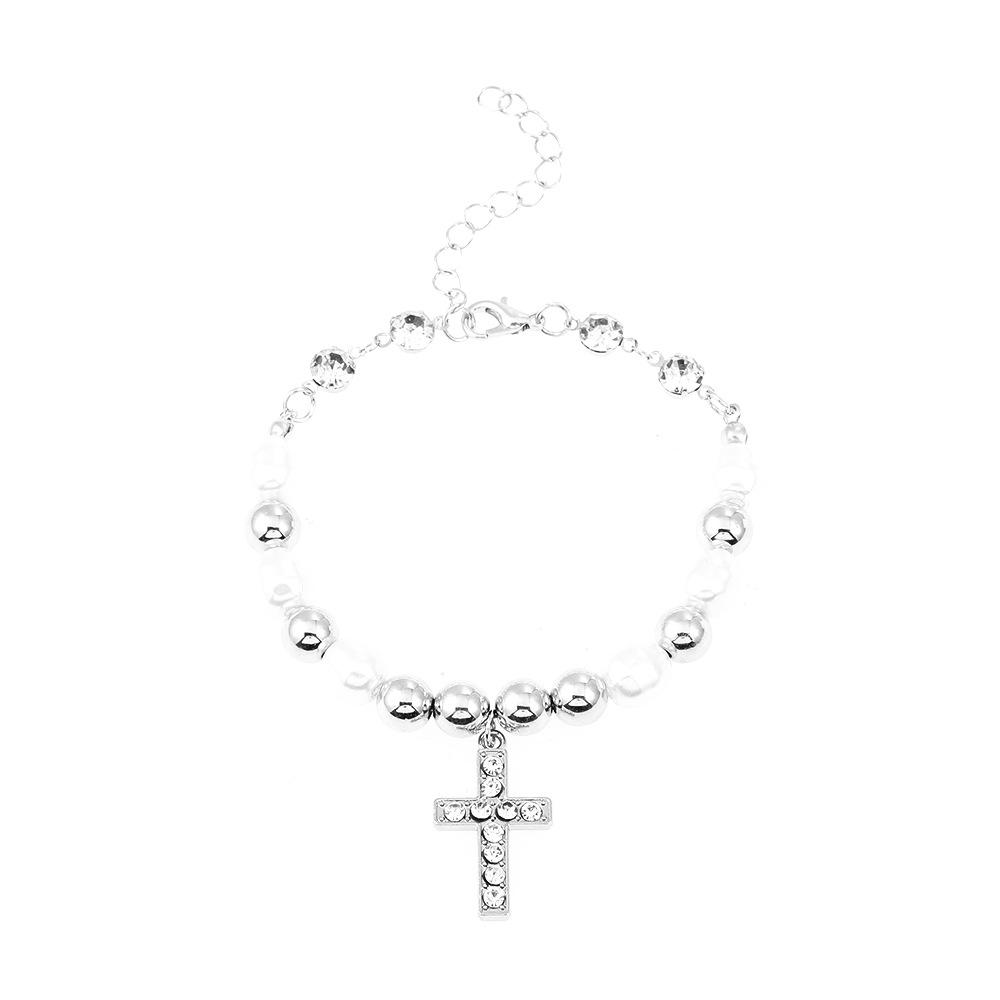 New Fashion Fine Full Diamond Cross Pearl Copper Bamboo Pendant Collar Chains Necklace for Women Men