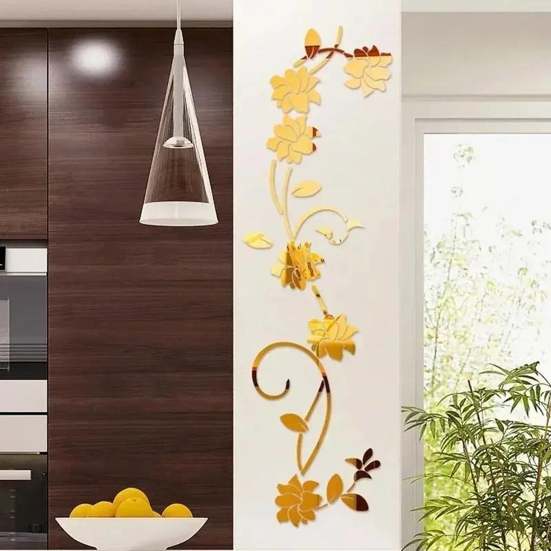 Acrylic Flower Shape Wall Sticker Background Art Living Room Mirror Home Fashion Decoration Wall Stickers Posters House Supplies