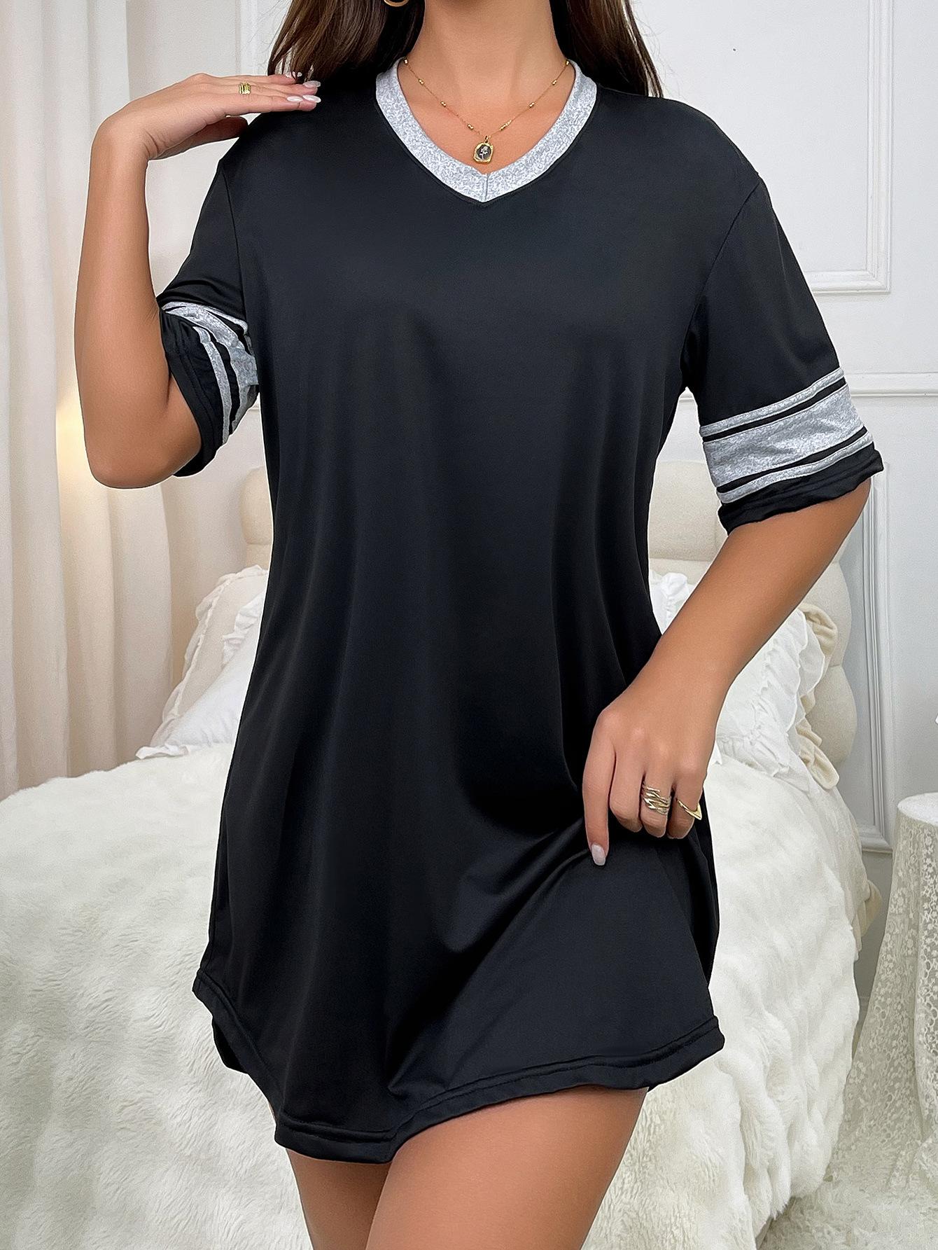 

High-end quality ins style European and American new loose casual pure desire nightgown seduces private atmosphere S чёрный