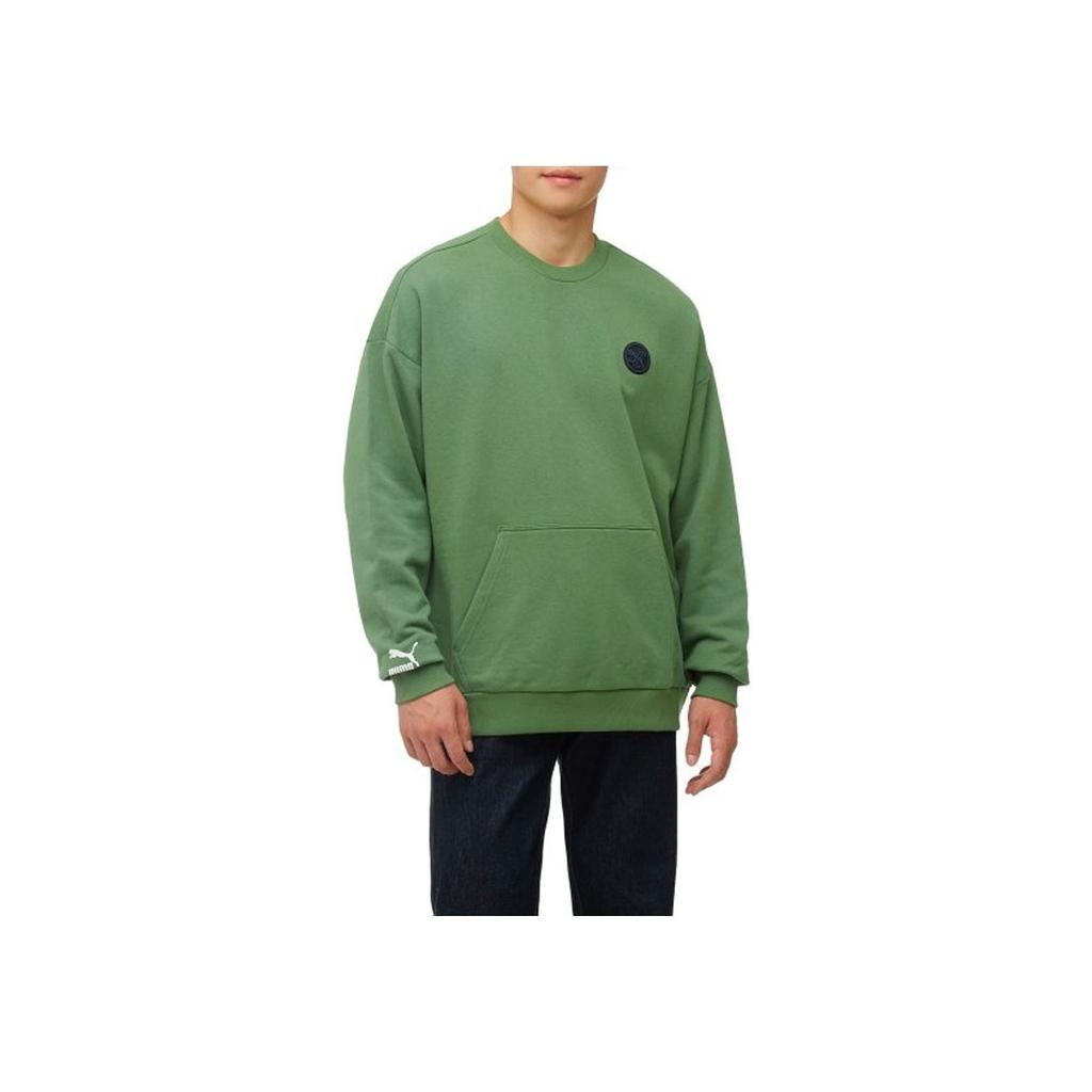 Puma Solid Color Logo Crew Neck Sweatshirt Unisex Tops Green 532241-67