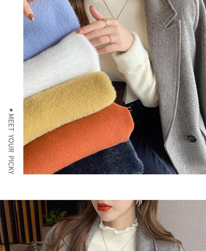 Women's Fleece-Lined Slim-Fit Pullover Sweater: Half-High Collar, Autumn/Winter Base Layer, Hot Item