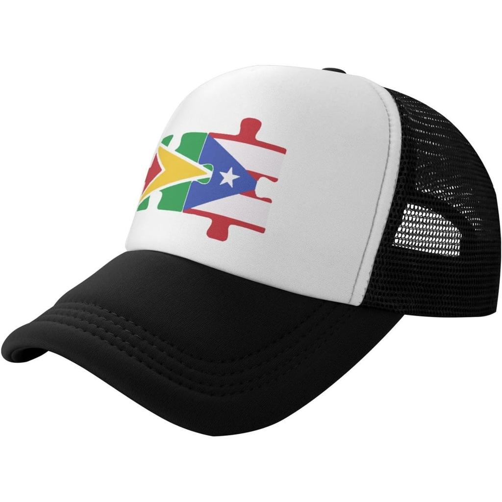 Guyana Puerto Rico Puzzle Flag Trucker Hat Mesh Baseball Snapback Cap Unisex Casual Adjustable