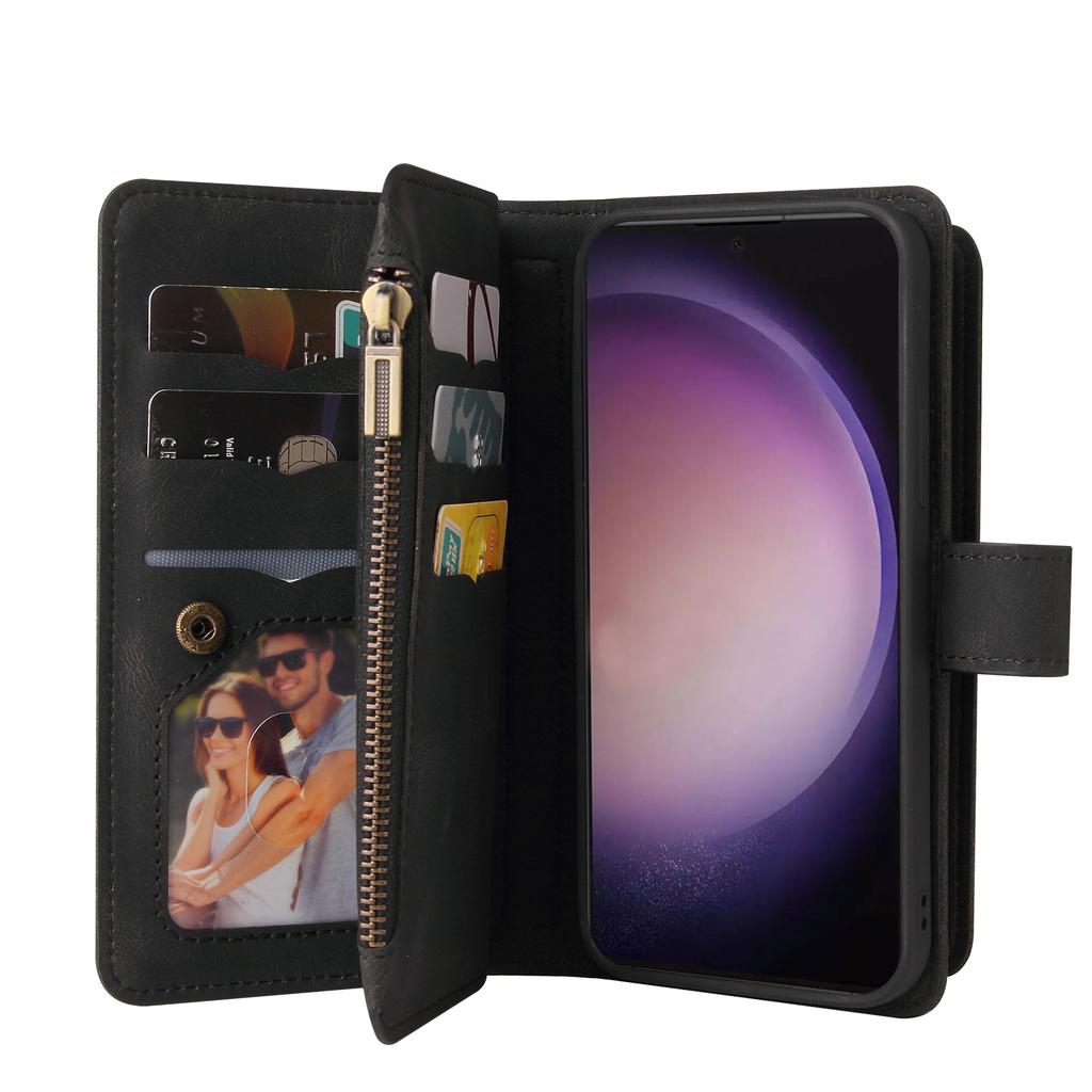 For Samsung Galaxy S24 Ultra Zipper Wallet Case with 15 Card Slots and Strap Leather Phone Cover