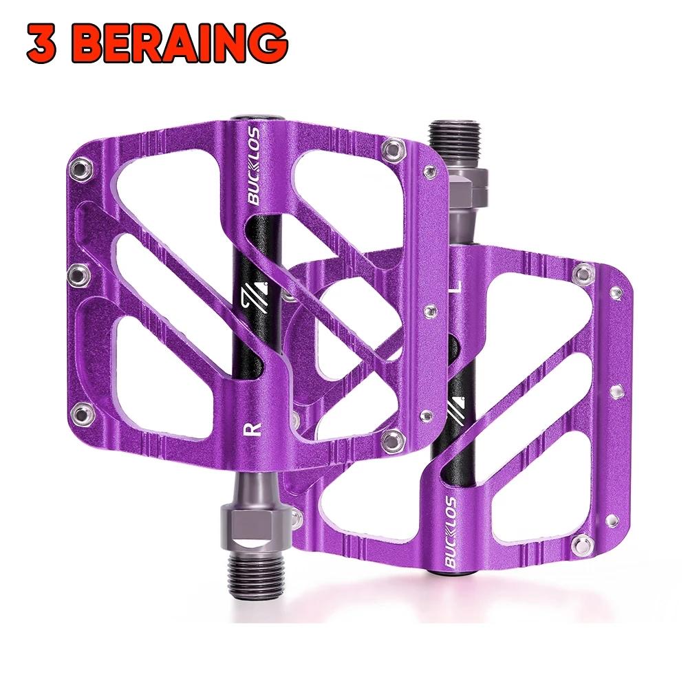 BUCKLOS Bicycle Pedals 3 Bearing MTB Bike Flat Pedal Platform Ultralight Non-Slip DU Bearing Platform Pedals for Bicycle Part фиолетовый