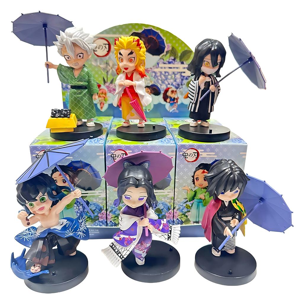 New Demon Slayer Plum Rain Season Blind Box Q Version Figures Umbrella Scene PVC Collectible Model Toy Gift for Anime Fans