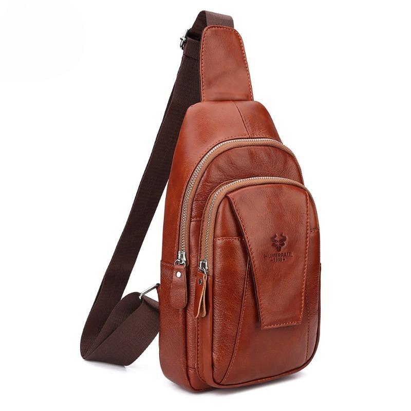 Férfi egyvállas kontyfelső réteg marhabőr crossbody táska férfi bőr férfi ingázó mellkastáska