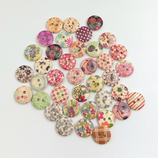 100Pcs Colorful Flower 2 Holes Wooden Buttons Sewing Scrapbook Craft DIY Decor