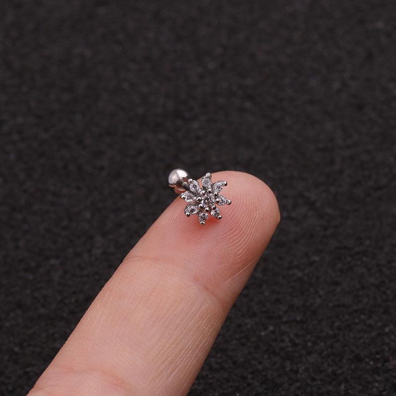 1Pc Explosive Jewelry Stainless Steel Thin Rod Screw Earrings Zircon Cartilage Earrings European And American Ear Piercing