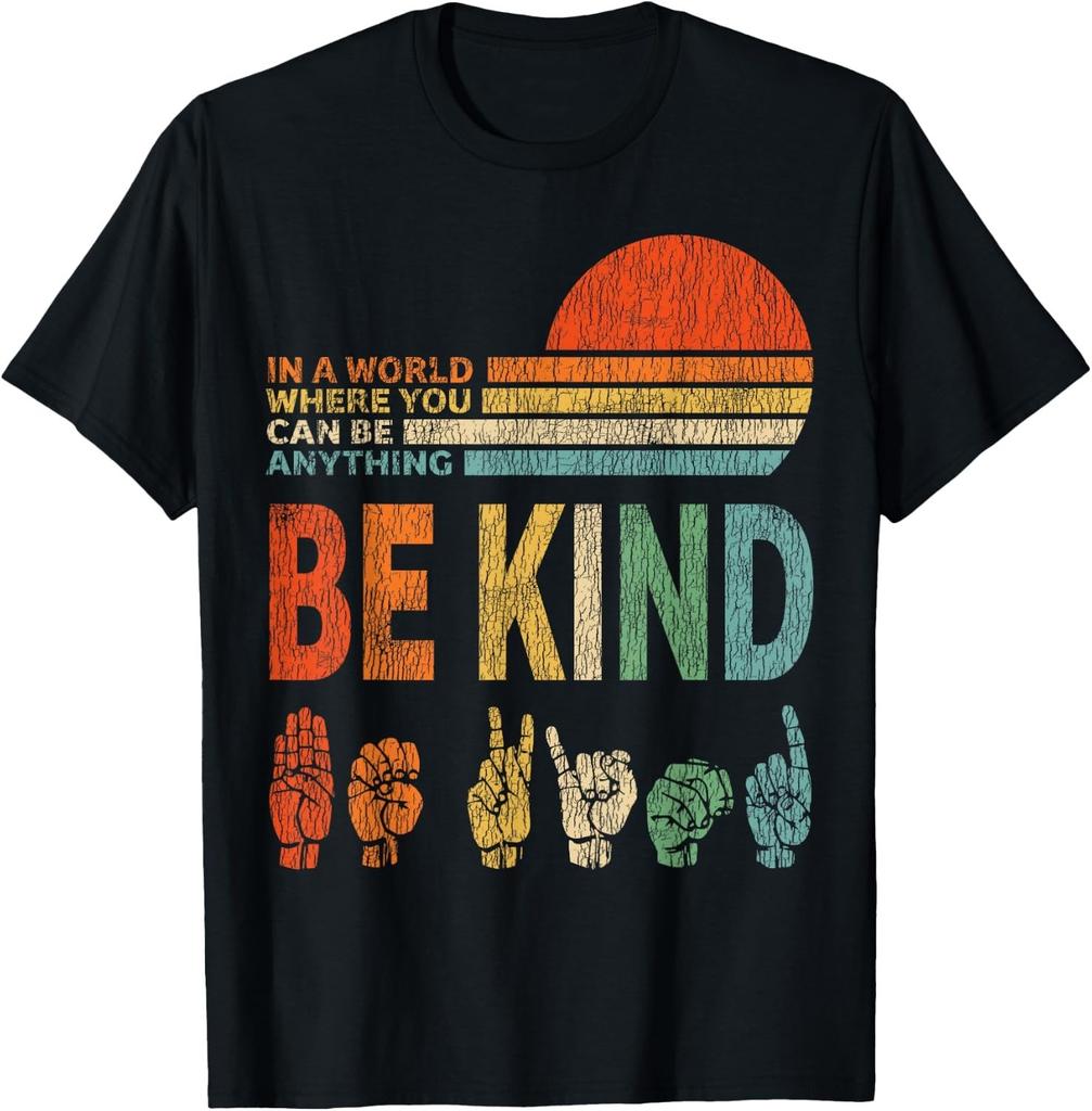 Be Kind Sign Language T Shirts for Women Men Vintage Inspirational Kindness Tees