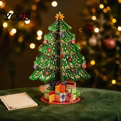 Exquisite Christmas Scene Decoration 3D Puzzle Paper Tree Decoration, Holiday Desktop Ornaments Compact Xmas for Party with Star Topper And