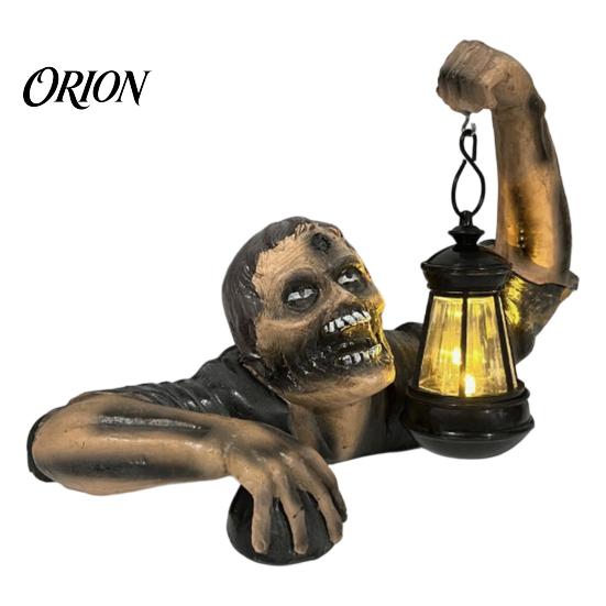 Outdoor Halloween Yard Props Creepy Zombie/Skeleton Lantern Statue, Resin Horror Zombie Figurine Decor, Light Up Durable Courtyard Party Ornaments