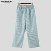 INCERUN Men Elastic Waist Pants Casual Home Wear Striped Print Long Trousers