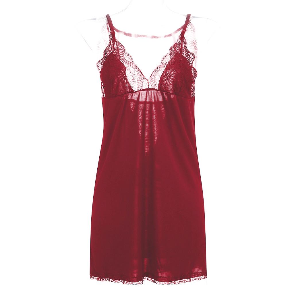 Women's Sleepwear  Strap Nightgown V Neck Chemise Lace Lingerie Underwear