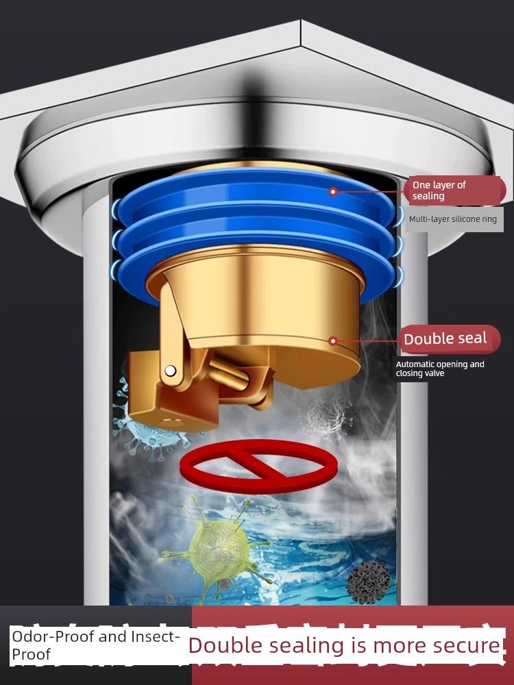 Large Filter Net Anti-Odor Floor Drain Bathroom Sewer Anti-Odor Device Sealing Cover All-Copper Universal Inner Core Anti-Odor