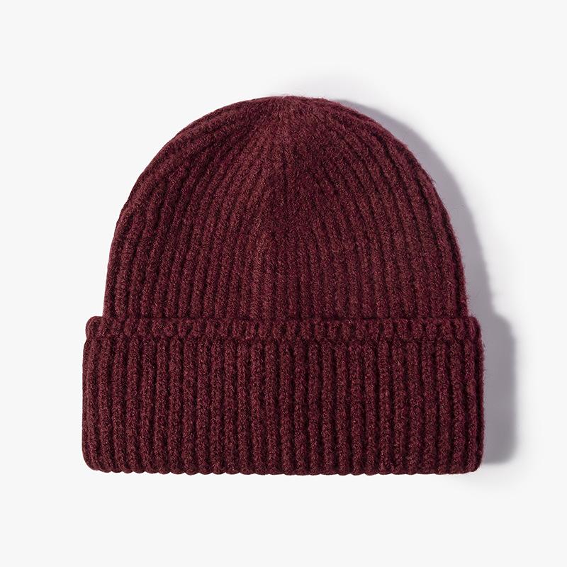 Cross-Border Soft Double Layer Pullover Bare Plate Knitted Warm Dome Hat Acrylic Beanie