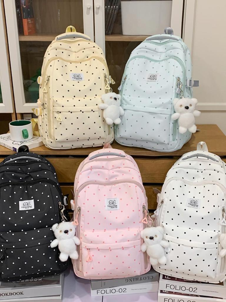 Polka Dot Backpack for Students: Large Capacity, Casual, for School & Outings