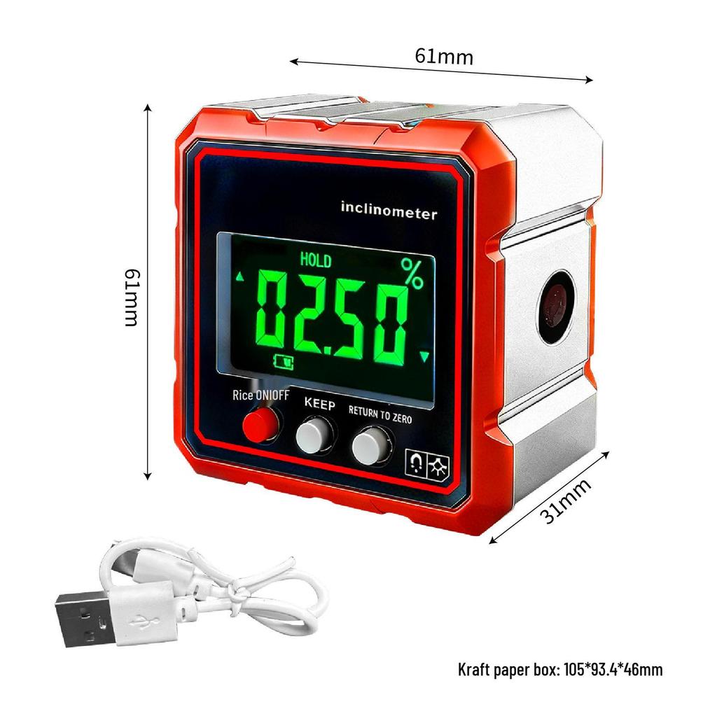 Smart Digital Inclinometer Level with USB, Four-Sided Magnetic Suction, and Double Display for Engineering Surveys