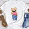 Casual Cute Bear with Pink Crop Top Women's Printed T-Shirt Short Sleeve Fashion Top Summer Women's Basic Versatile T-Shirt