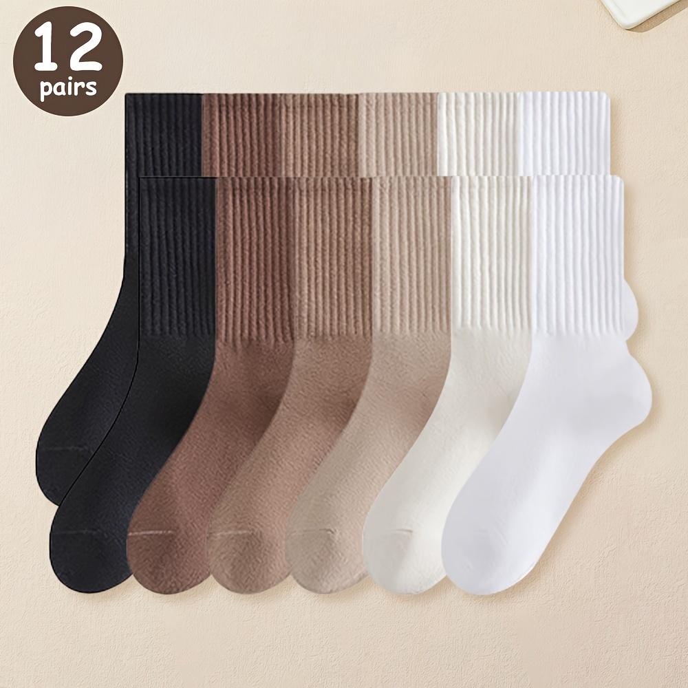 

6 pairs of women s solid color mid tube socks, suitable for casual wear fabric, breathable and not stuffy feet One Size